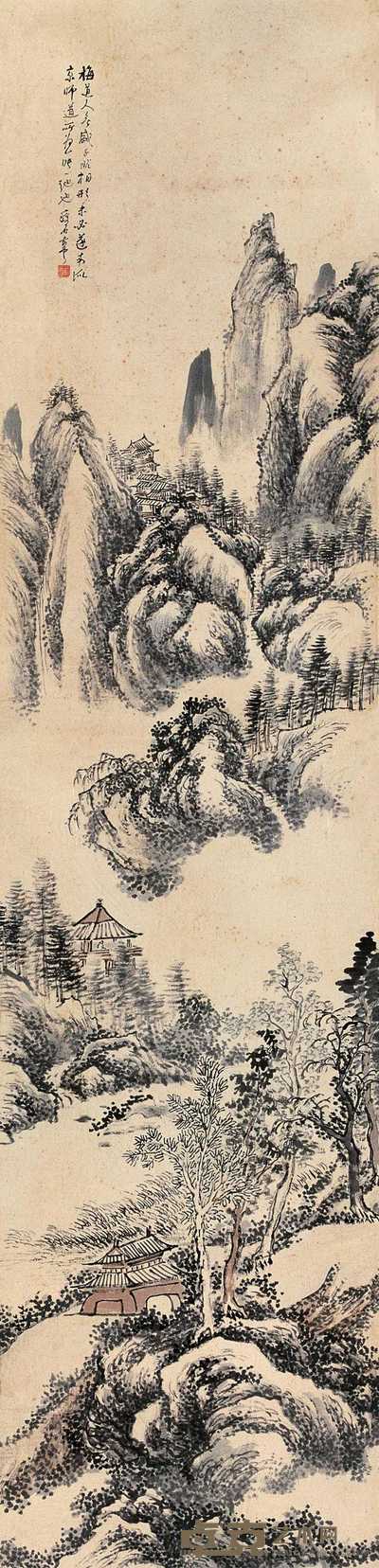 俞云 山水 镜心 132×32cm